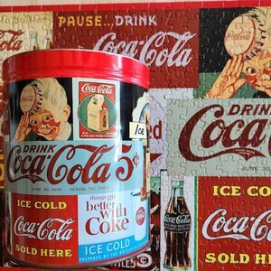 Vintage 1993 Coca Cola Brand Tin w/ 700 Piece Jigsaw Puzzle ~ MISSING 4 PCS